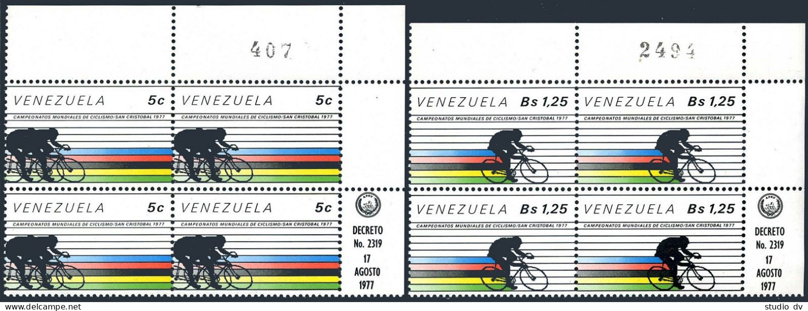 Venezuela 1178-1179 Blocks/4,MNH.Mi 2078-79. World Bicycling Championships,1978. - Venezuela