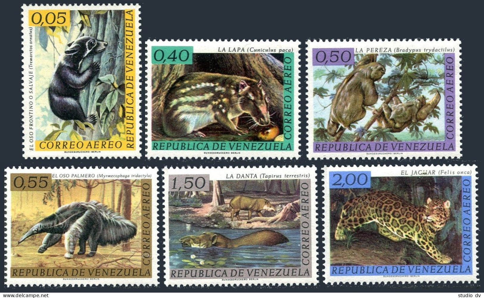 Venezuela C820-C825,hinged. Mi 1487-92. Animals 1963. Bear, Paca, Sloths, Tapirs - Venezuela