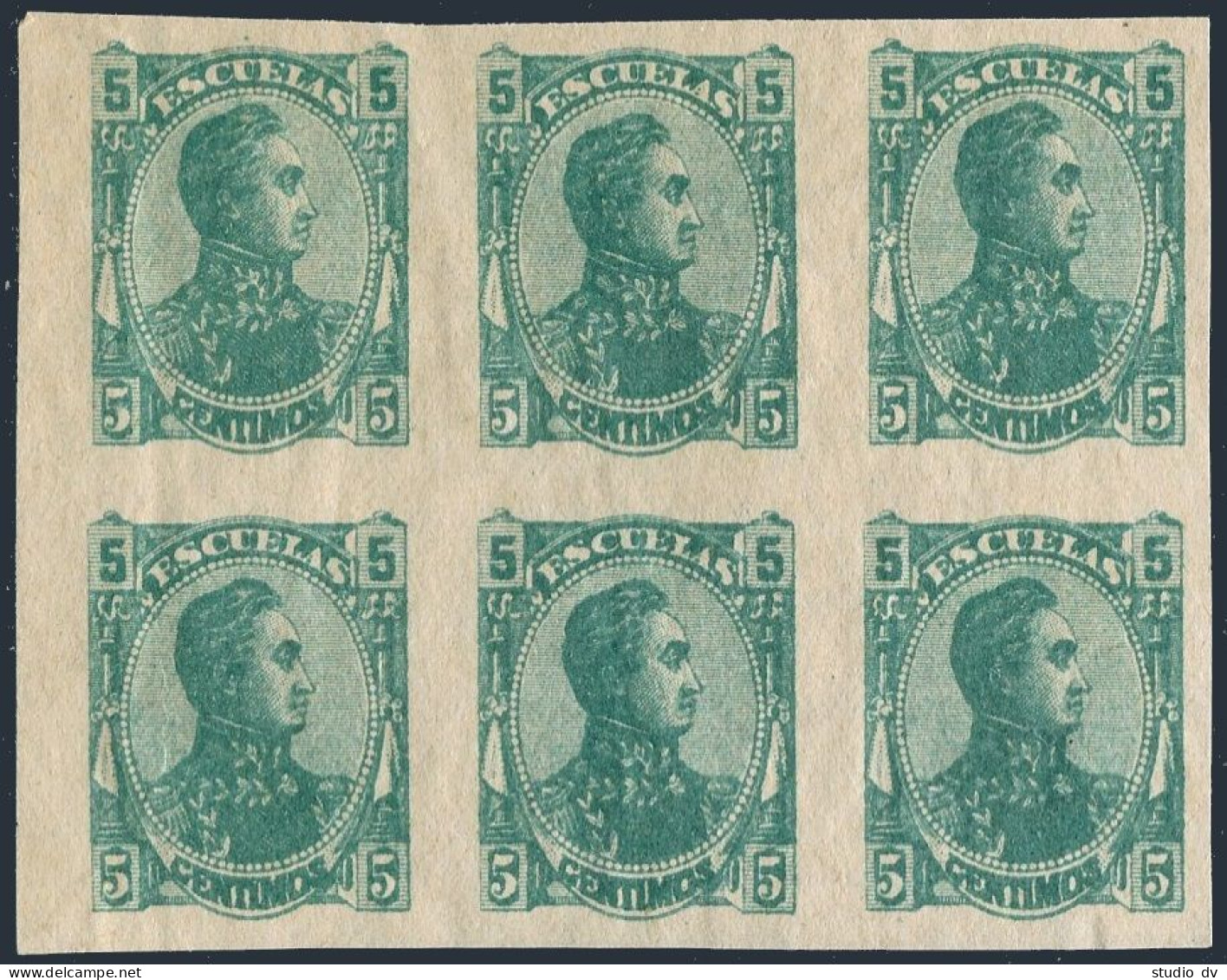 Venezuela 79 Imperf Block/6,MNH. Michel Stempelmarken 35? Simon Bolivar,1882. - Venezuela