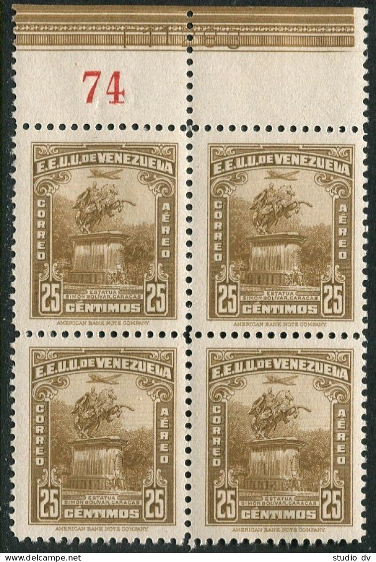 Venezuela C148 Block/4, MNH. Michel 355. Air Post 1942. Bolivar Statue, Caracas. - Venezuela