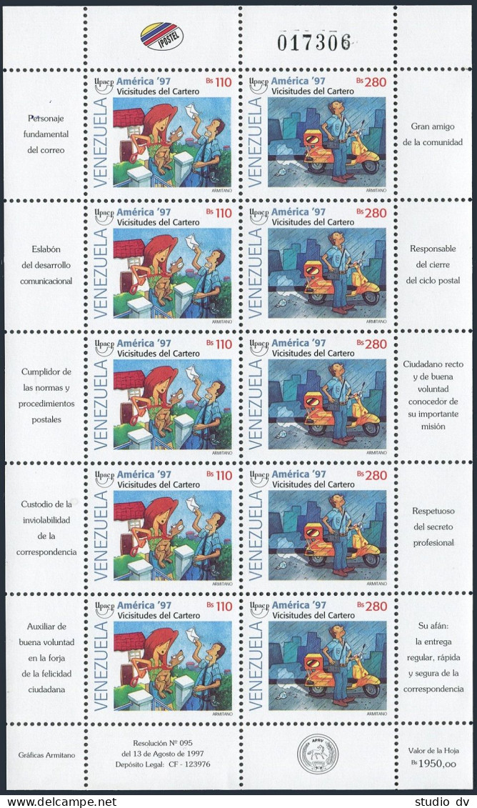 Venezuela 1573-1574a Sheet,MNH. Unexpected Adventures Of A Postman,UPAE-1997. - Venezuela