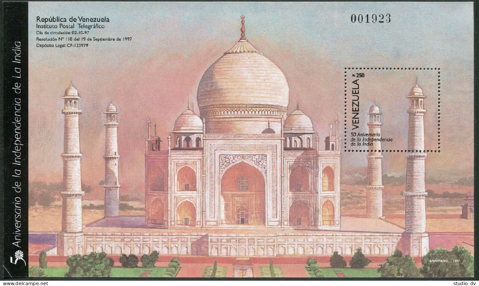 Venezuela 1576-1577 Sheets,MNH.Independence Of India,50th Ann.1997.Nehru,Gandhi. - Venezuela