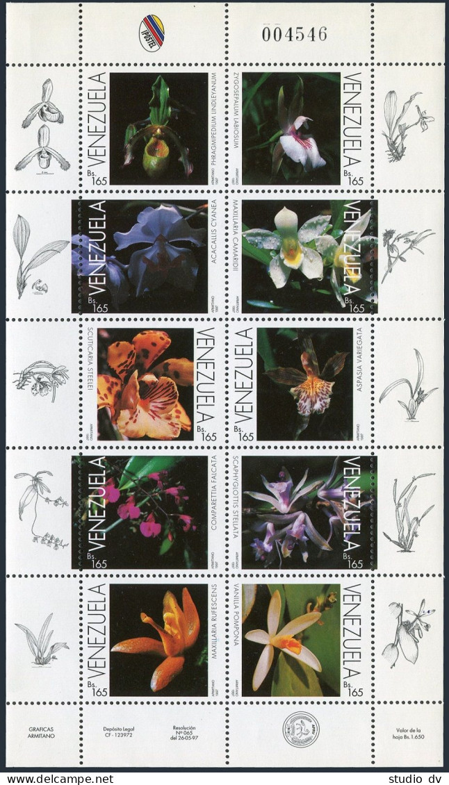 Venezuela 1563 Aj,1564 Sheets,MNH.Michel 3074-3083,Bl.. Orchids,1997. - Venezuela