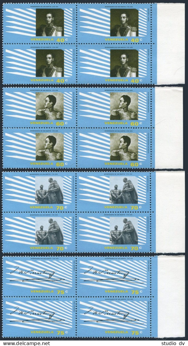 Venezuela 1207-1210 Blocks/4, MNH. Mi 2114-2117. Jose De San Martin, 1979. - Venezuela
