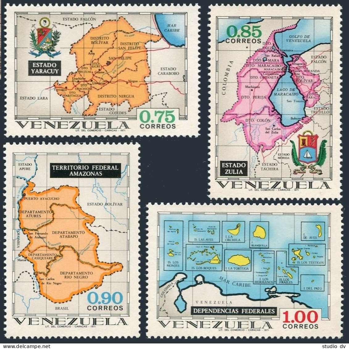 Venezuela 988-991, MNH. Michel 1888-1889,1893-1894. Maps Of The Provinces, 1971. - Venezuela