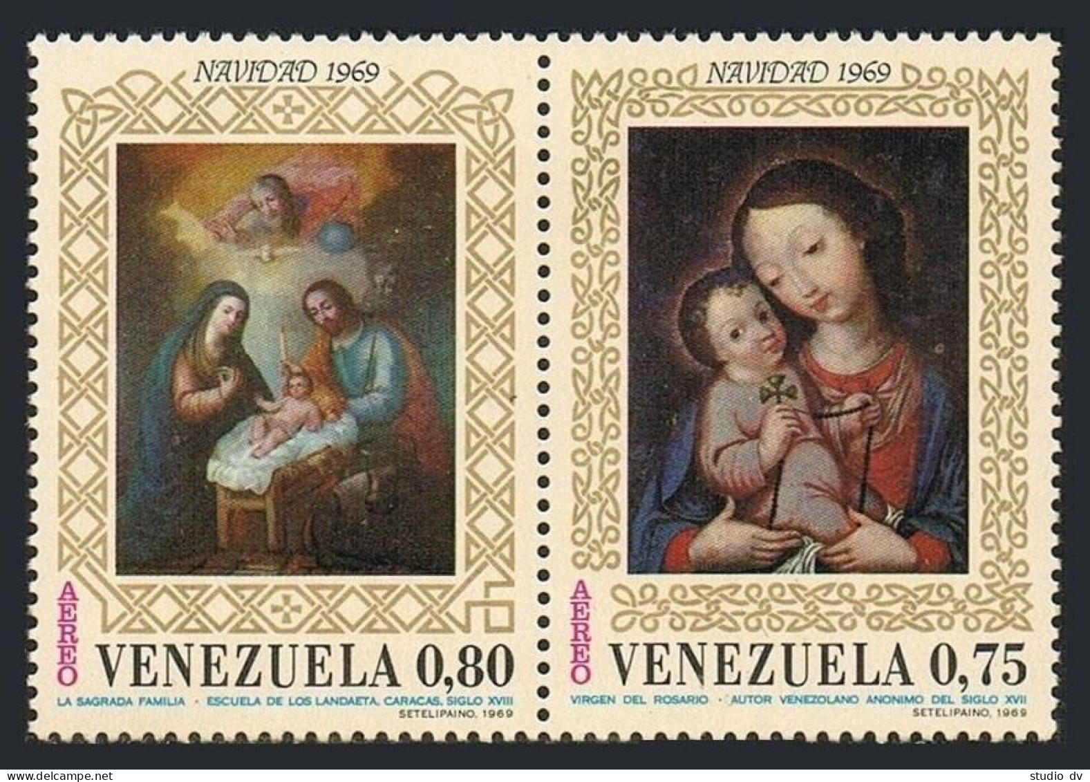 Venezuela C1020-C1021a Pair, Hinged. Michel 1812-1813. Christmas 1969. Virgin, - Venezuela