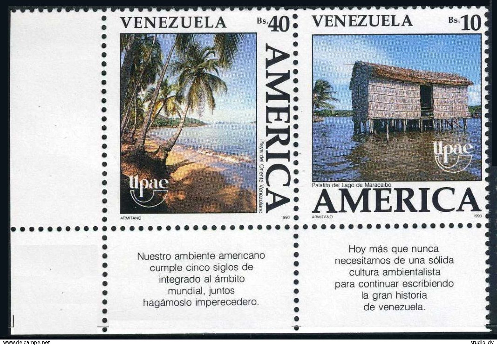 Venezuela 1443-1444a,MNH.Michel 2652-2653. UPAE-1990.Lake Dwelling,Coastline. - Venezuela