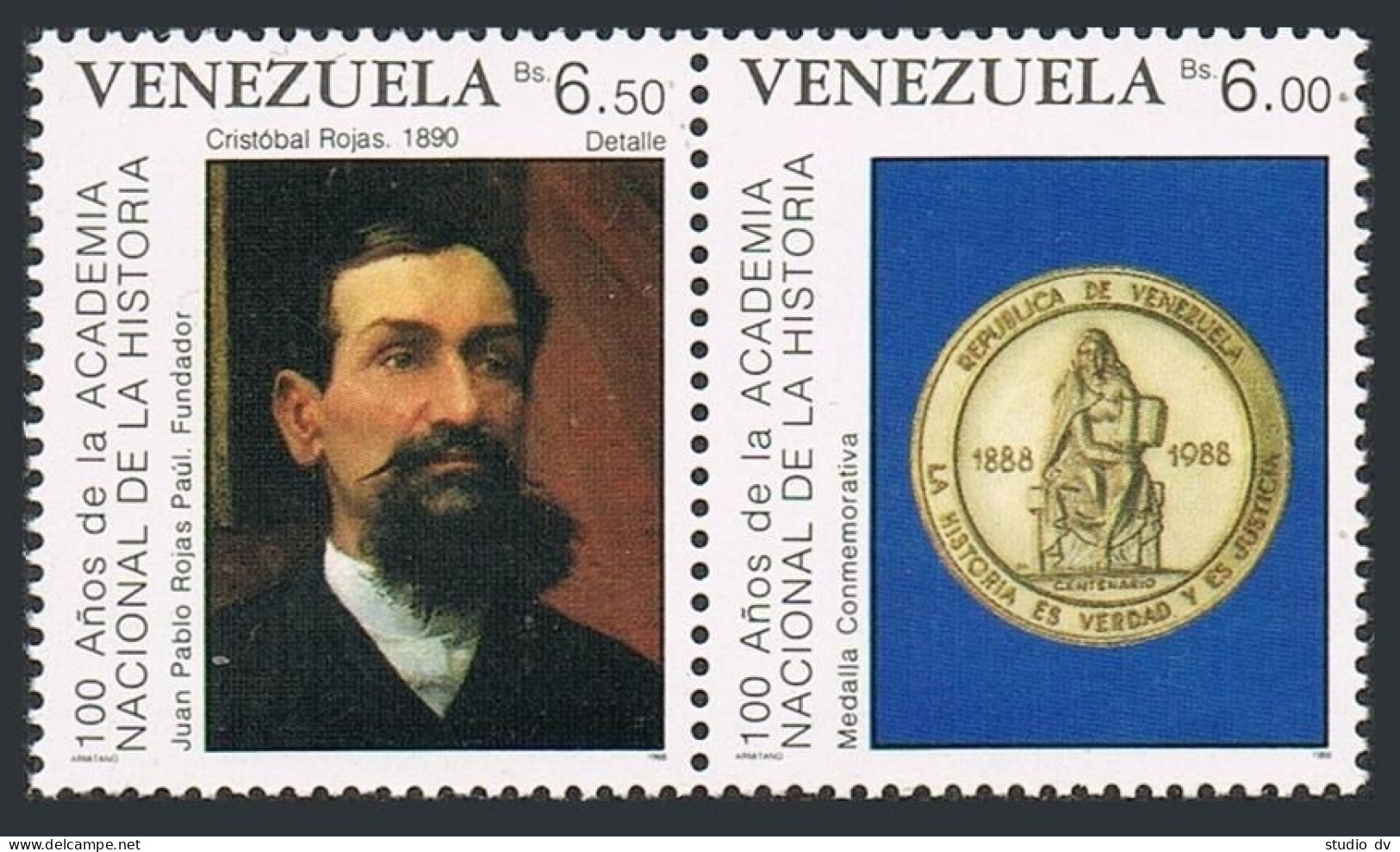 Venezuela 1428-1429a.MNH.Michel 2568-2569. National History Academy,1989.Art. - Venezuela