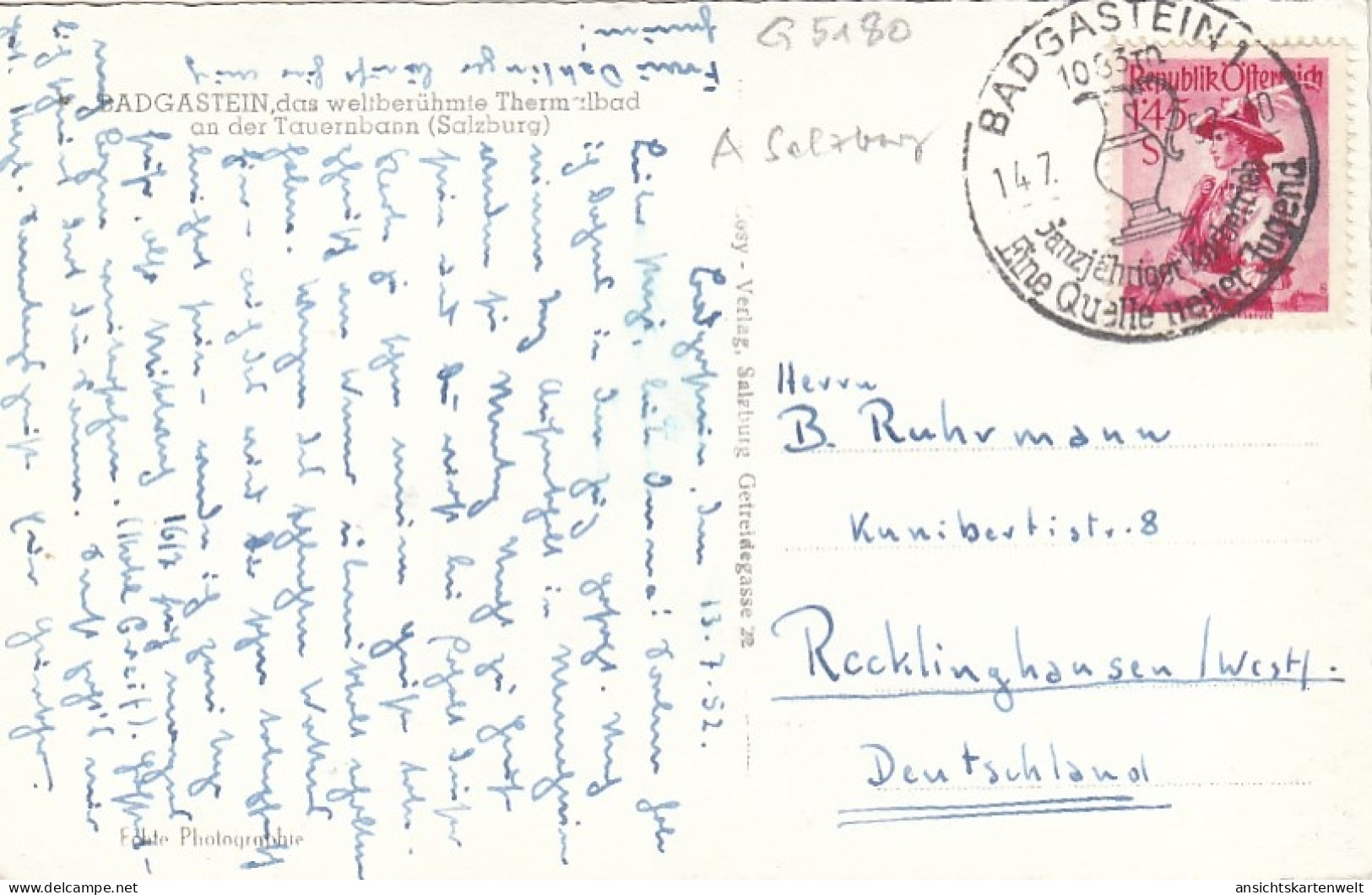 Badgastein, Mit Radhausberg Gl1952 #G5180 - Sonstige & Ohne Zuordnung