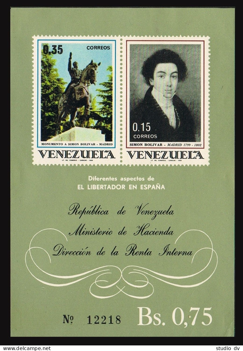 Venezuela 951-953,953a, MNH. Mi 1807-1809, Bl.11. Simon Bolivar In Madrid, 1969. - Venezuela
