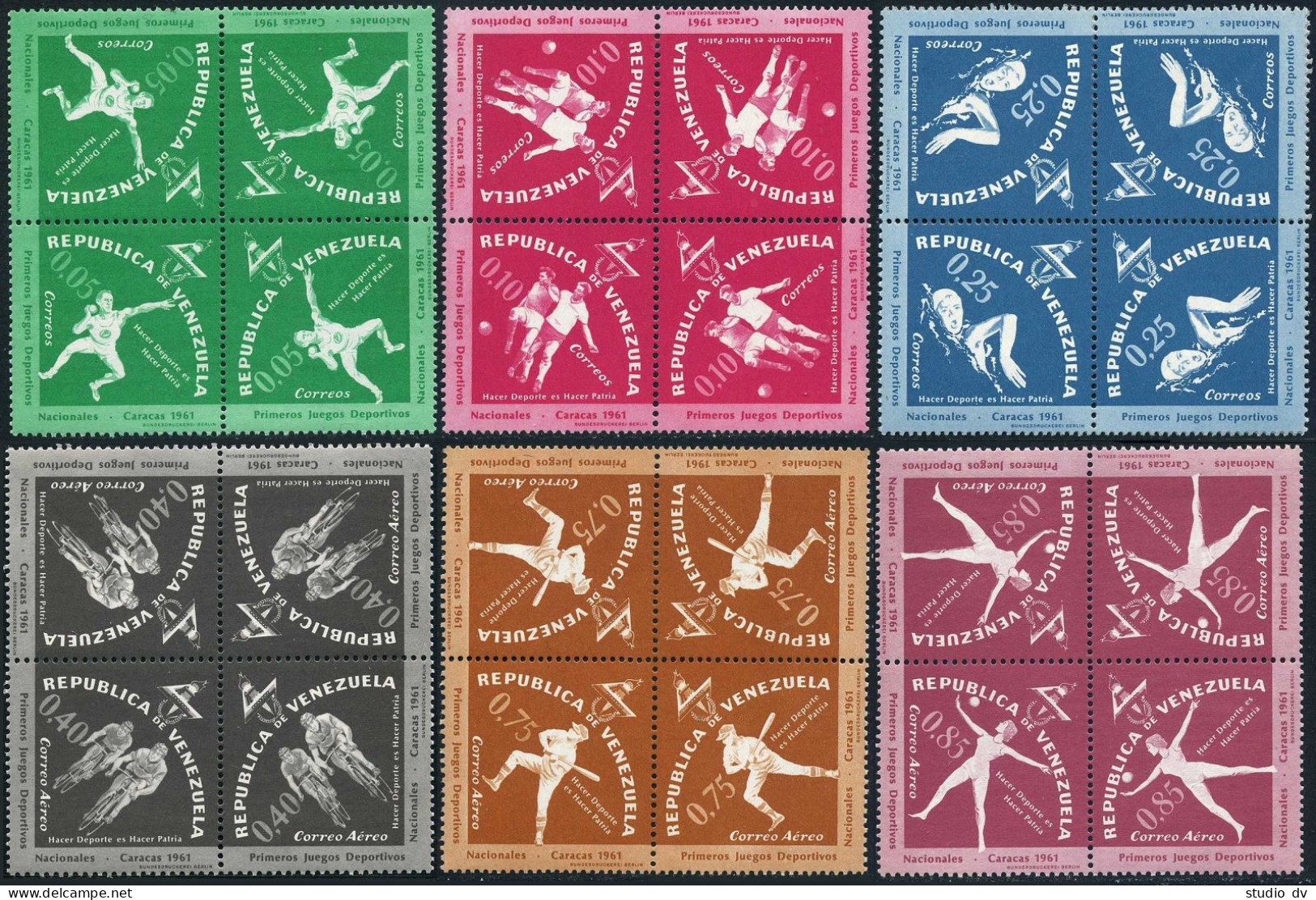 Venezuela 815-817,C808-C810 Blocks/4, MNH. National Games 1962. Shot Put,Soccer, - Venezuela