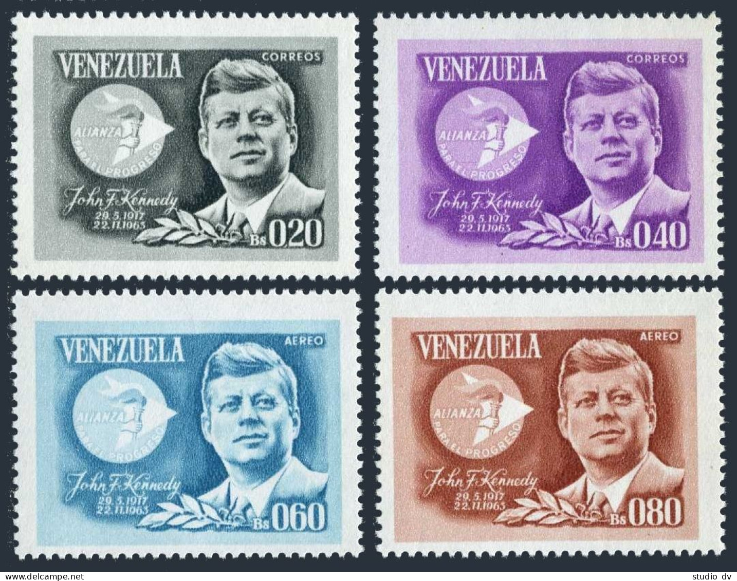 Venezuela 884-885, C900-C901, MNH. Michel 1619-1622. John F. Kennedy, 1965. - Venezuela