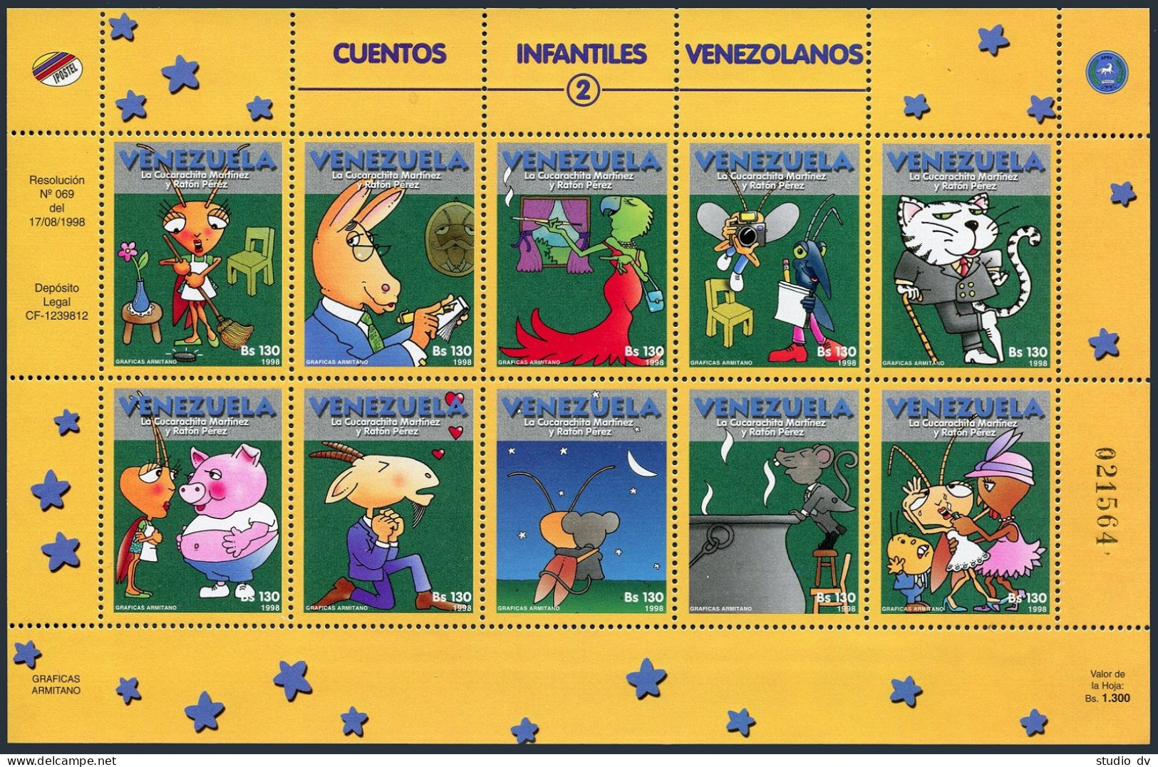 Venezuela 1597 Sheet,1598,MNH. Children's Story,1998.Parrot,Insects,Goat. - Venezuela