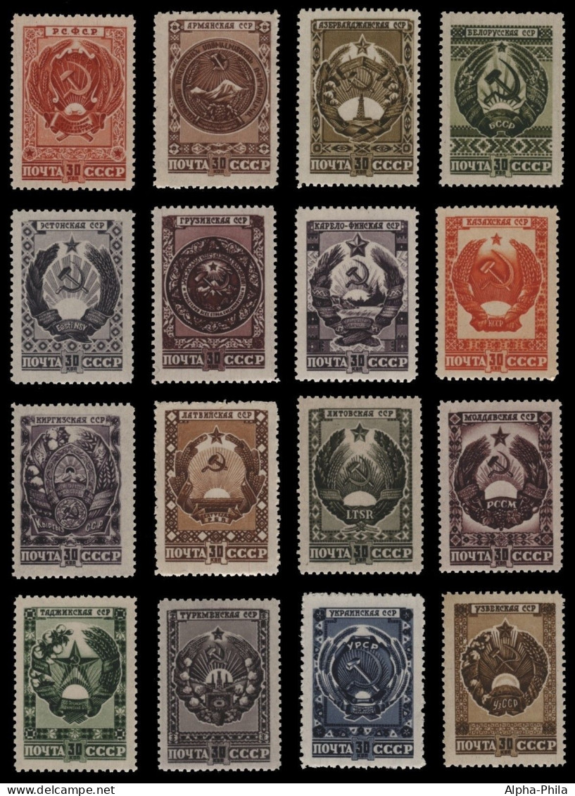 Russia / Sowjetunion 1947 - Mi-Nr. 1092-1107 ** - MNH - Wappen - Neufs