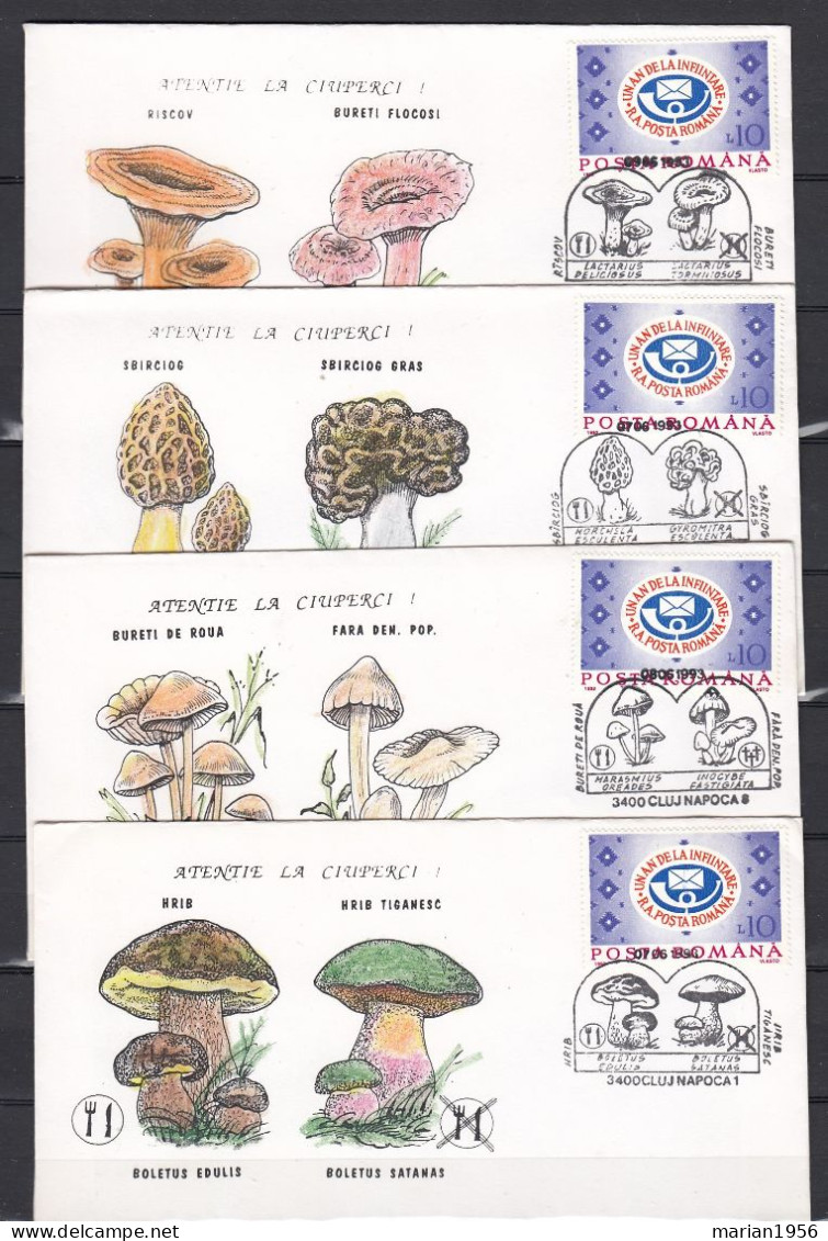 12 Enveloppes 1993 CHAMPIGNONS - MUSHROOMS - Cachets Illustrees - Pilze