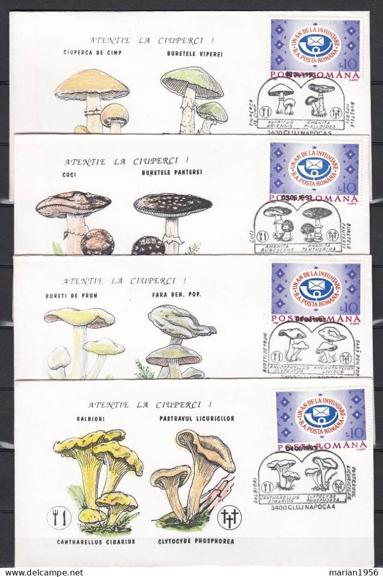 12 Enveloppes 1993 CHAMPIGNONS - MUSHROOMS - Cachets Illustrees - Mushrooms