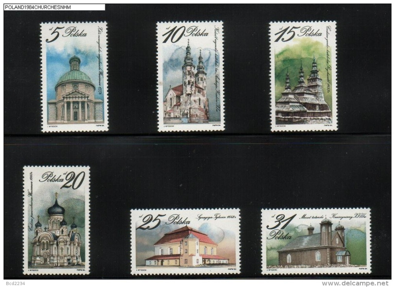 POLAND 1984 CHURCH ARCHITECTURE SET OF 6 NHM UNESCO World Heritage Site - Churches & Cathedrals