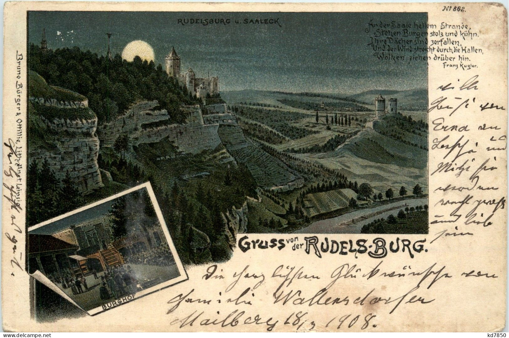 Gruss Von Der Rudelsburg - Litho - Naumburg (Saale)