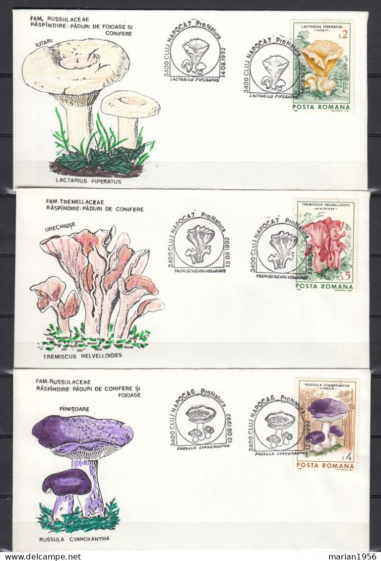 6 Enveloppes 1992 CHAMPIGNONS - MUSHROOMS - Cachets Illustrees - Mushrooms