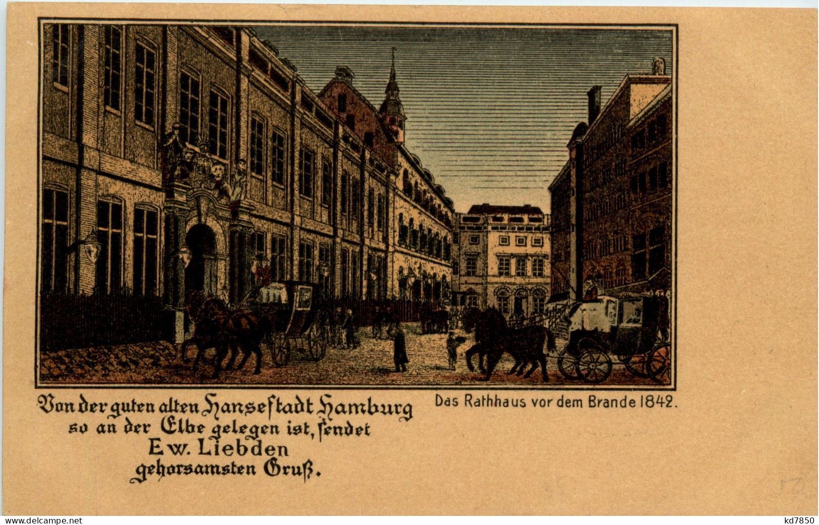 Hamburg- Rathaus Vor Dem Brand 1842 - Litho - Autres & Non Classés