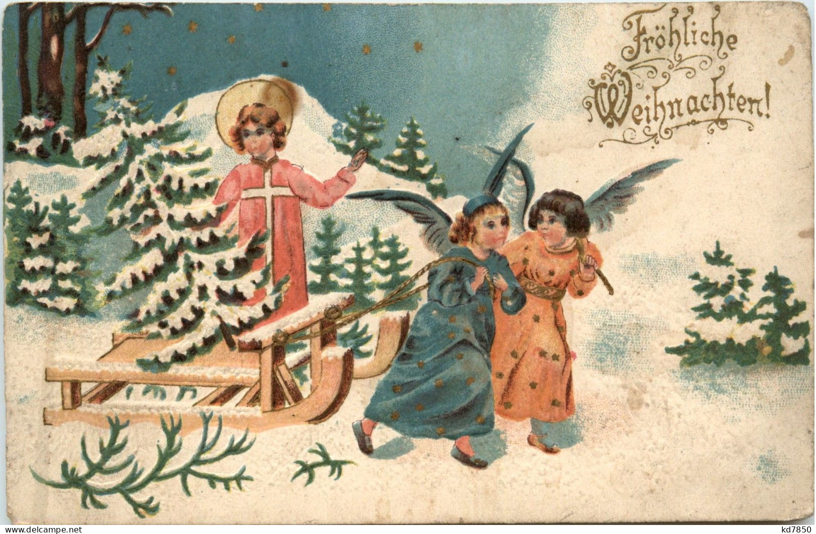 Fröhliche Weihnachten - Prägekarte - Engel - Autres & Non Classés
