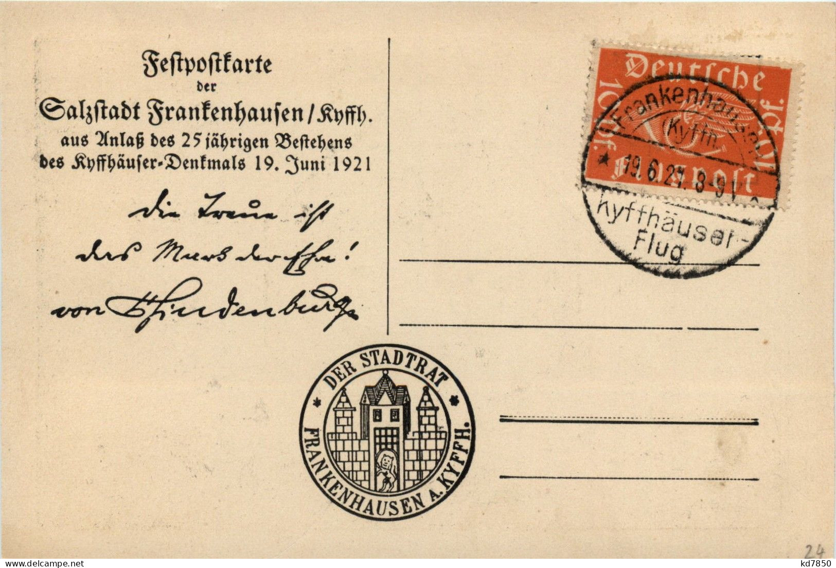 Festpostkarte Der Salzstadt Frankenhausen 1921 - Flugpost - Bad Frankenhausen