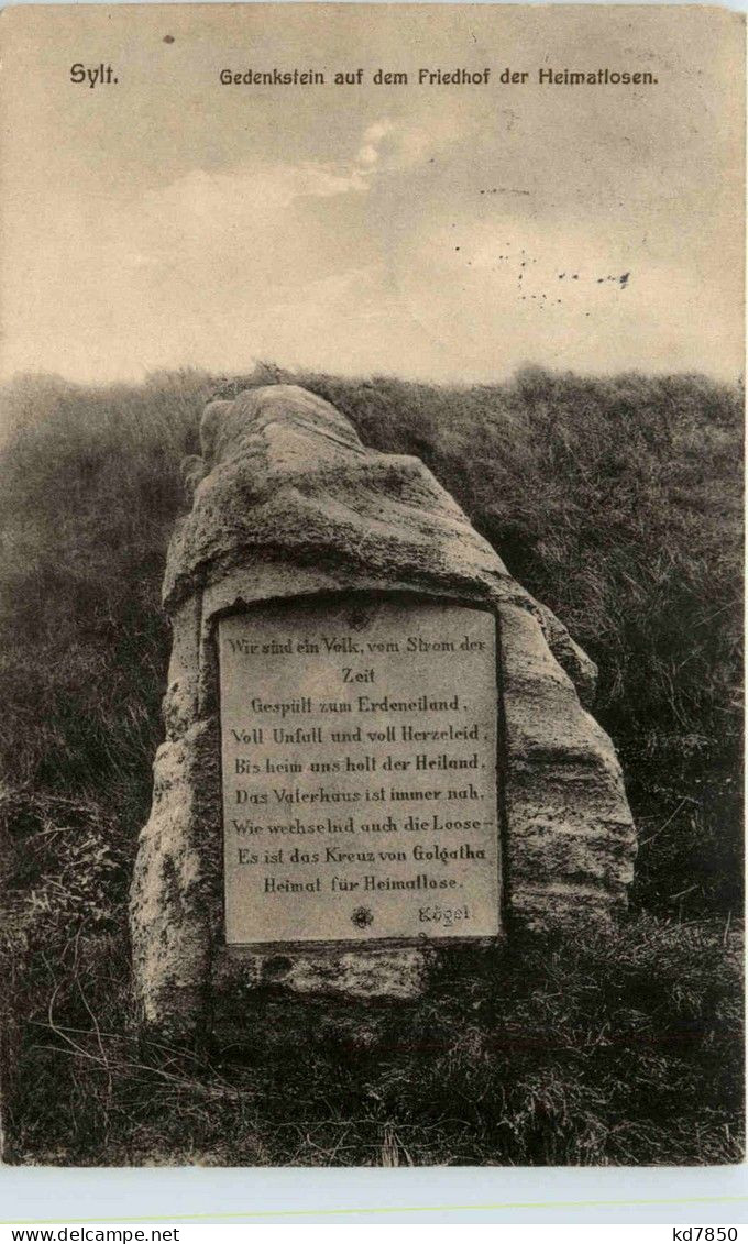 Sylt - Gedenkstein Auf Dem Friedhof Der Heimatlosen - Sylt