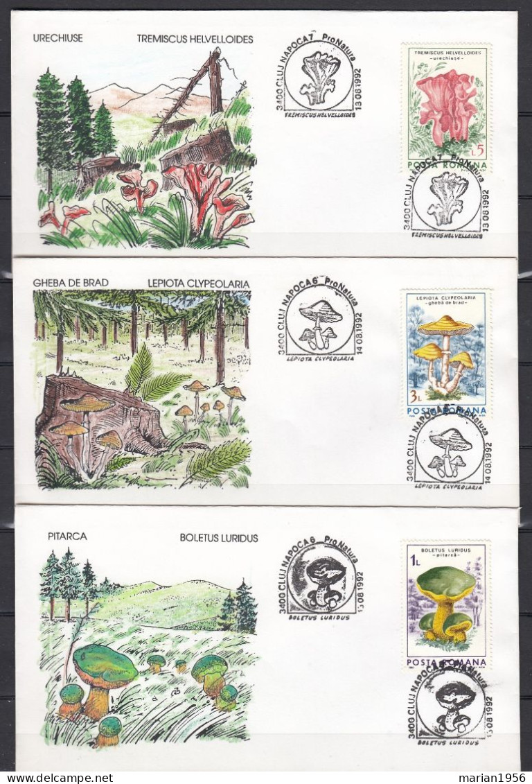 6 Enveloppes 1992 - PRO NATURA -  CHAMPIGNONS - MUSHROOMS - Cachets Illustrees - Pilze
