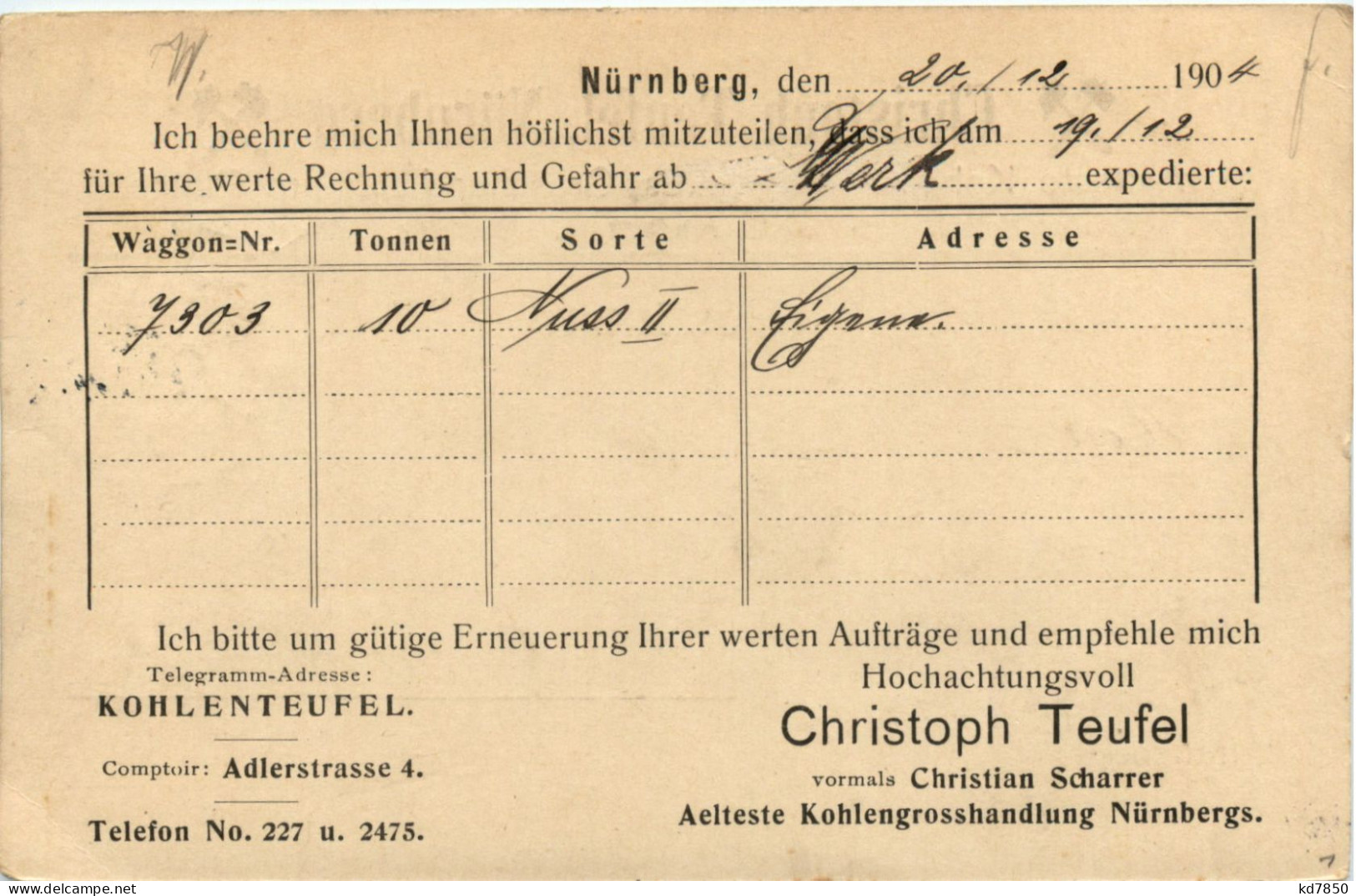 Nürnberg - Christoph Teufel Kohlen Grosshandlung - Nuernberg