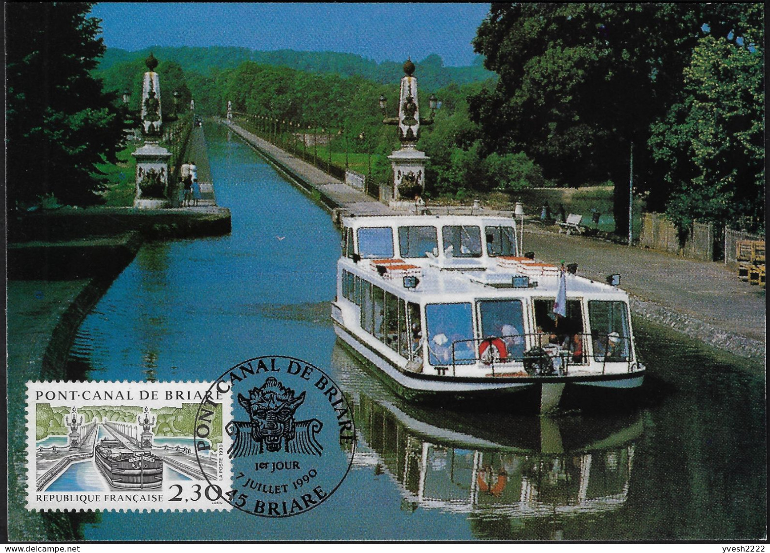 France 1990 Y&T 2658, Carte Maximum. Pont-canal De Briare Sur La Loire, Loiret. Péniche Lucie - Schiffe