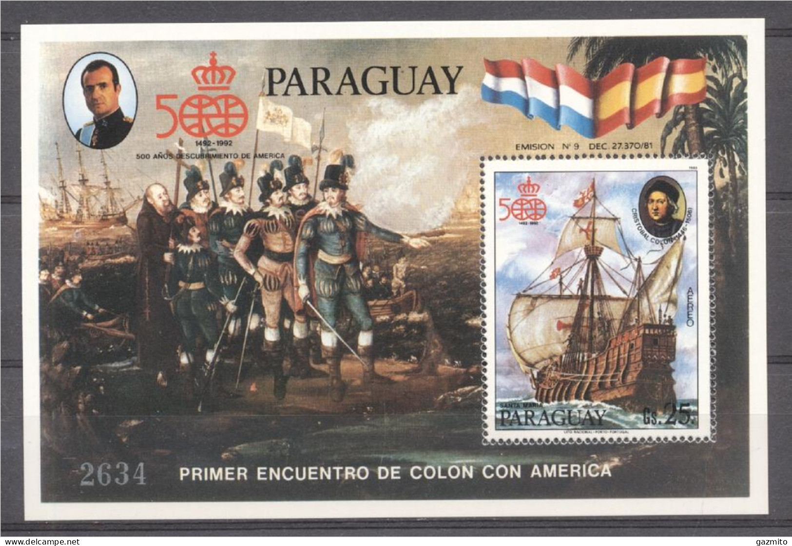 Paraguay 1985, 500th Discovery Of America, Ships, Block - Paraguay