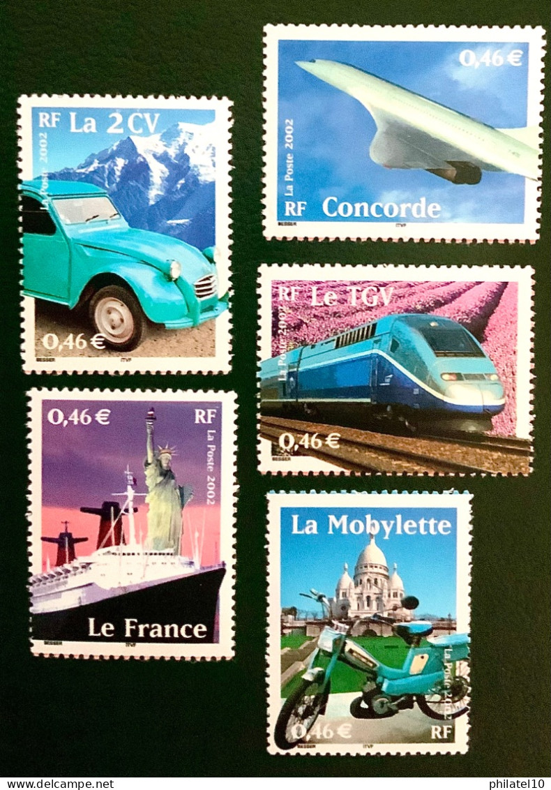 2002 FRANCE N 3471 A 3475 - LE SIÈCLE AU FIL DU TIMBRE - TRANSPORTS 2002 - NEUF** - Unused Stamps