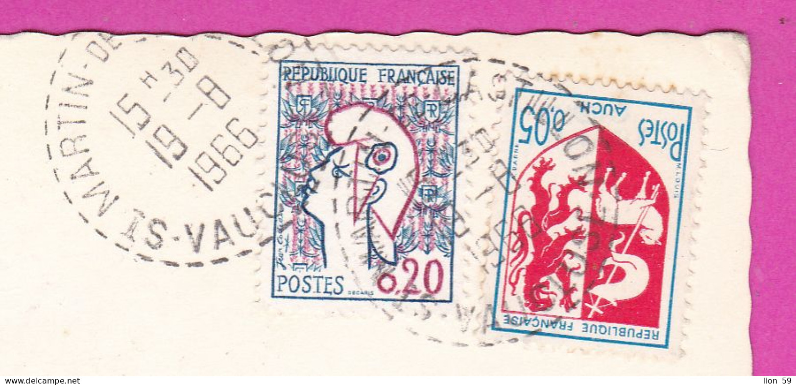 294108 / France - Saint-Marton De Castillon (Vaucluse) PC 1965 USED 0.20+0.05 Fr. Marianne De Cocteau Blason De Auch - Covers & Documents