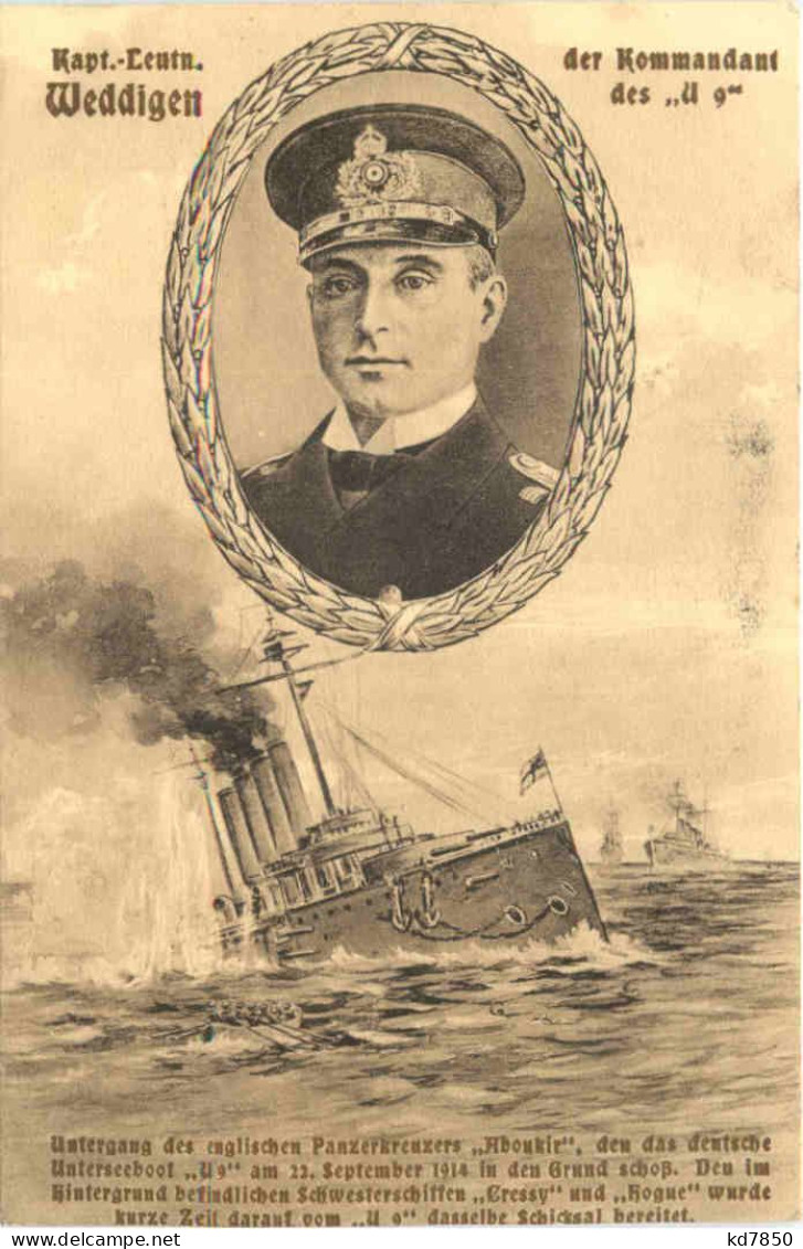 Kapt. Leutnant Weddigen - Kommandant U9 - Feldpost - Submarinos