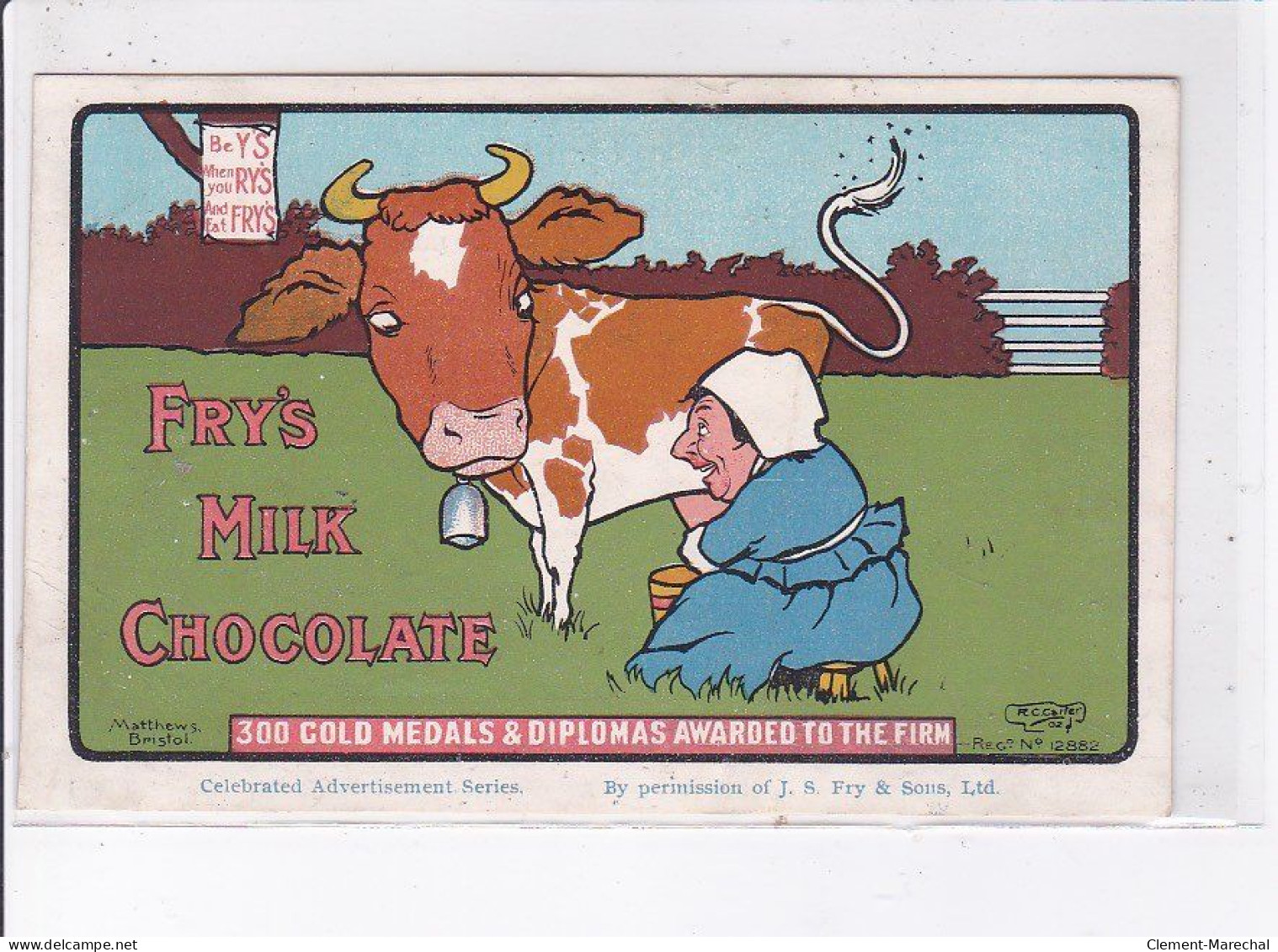 PUBLICITE : Fry's Milk Chocolate (vache - Chocolat)- Très Bon état - Advertising