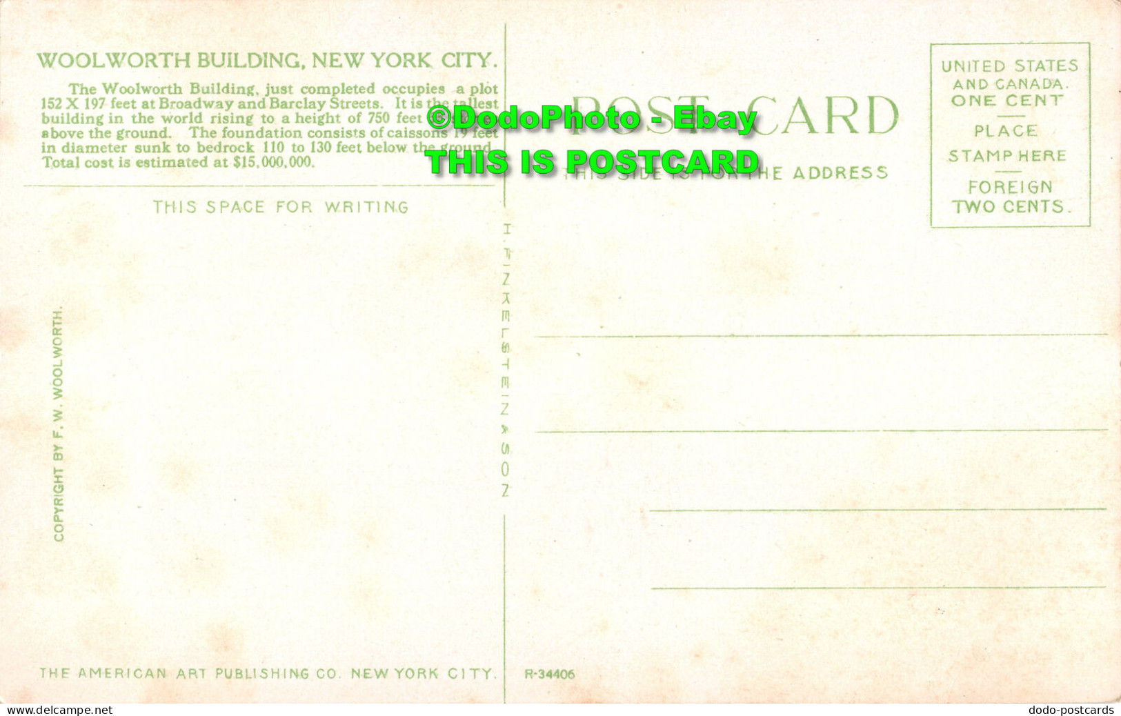 R419983 New York City. Woolworth Building. American Art Publishing. H. Finkelste - World
