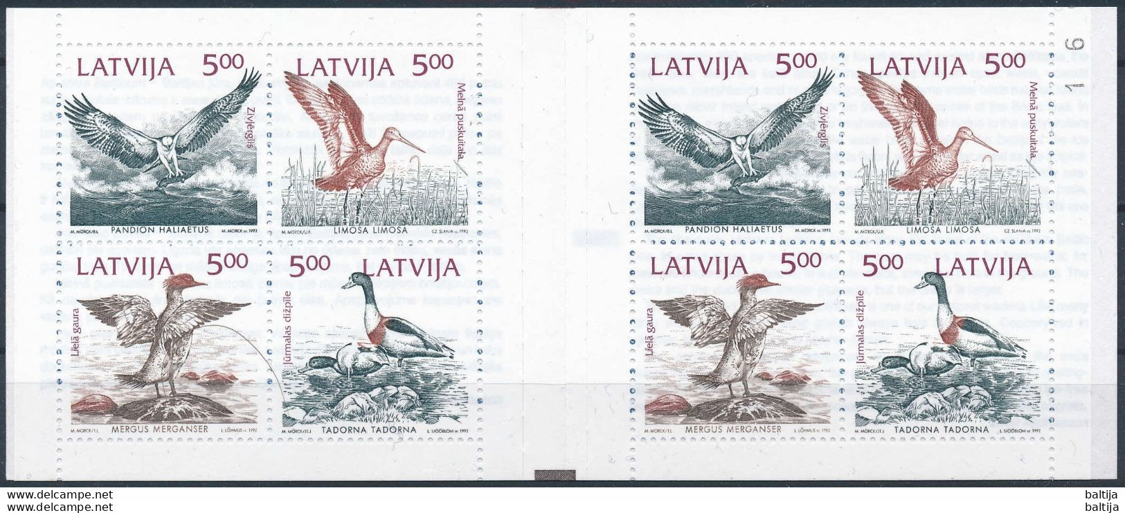 Mi 340-43, MH 1 ** MNH / Mare Balticum Booklet / Birds, Joint Issue, Slania - Latvia
