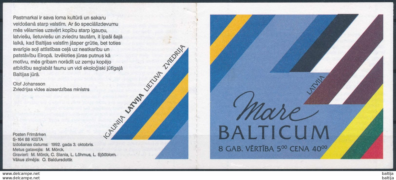 Mi 340-43, MH 1 ** MNH / Mare Balticum Booklet / Birds, Joint Issue, Slania - Latvia