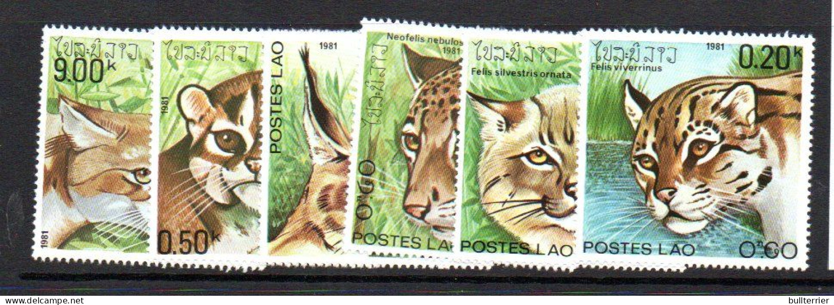 LAOS -  1981- NATIVE WILD CATS SET OF 6  MINT NEVER HINGED, - Laos