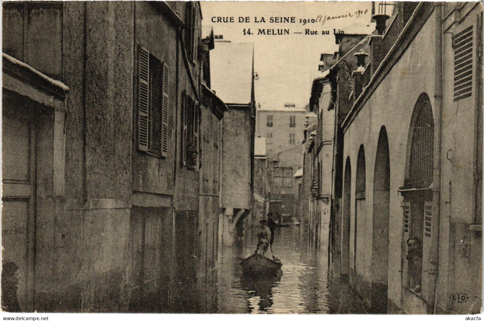 CPA Melun Rue Au Lin Inondations (1390911) - Melun