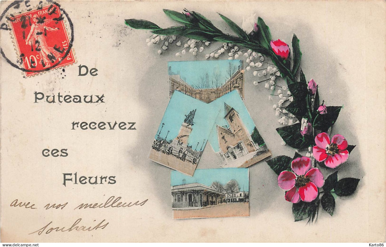 Puteaux * Souvenir De La Commune * Recevez Ces Fleurs * Cpa 4 Vues - Puteaux