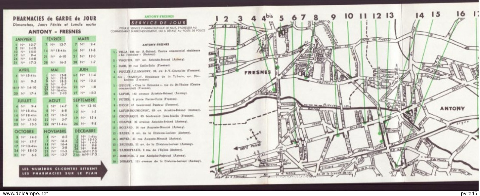 Calendrier Plan Des Pharmacies De Garde, Antony, Fresnes, 1965 - Small : 1961-70