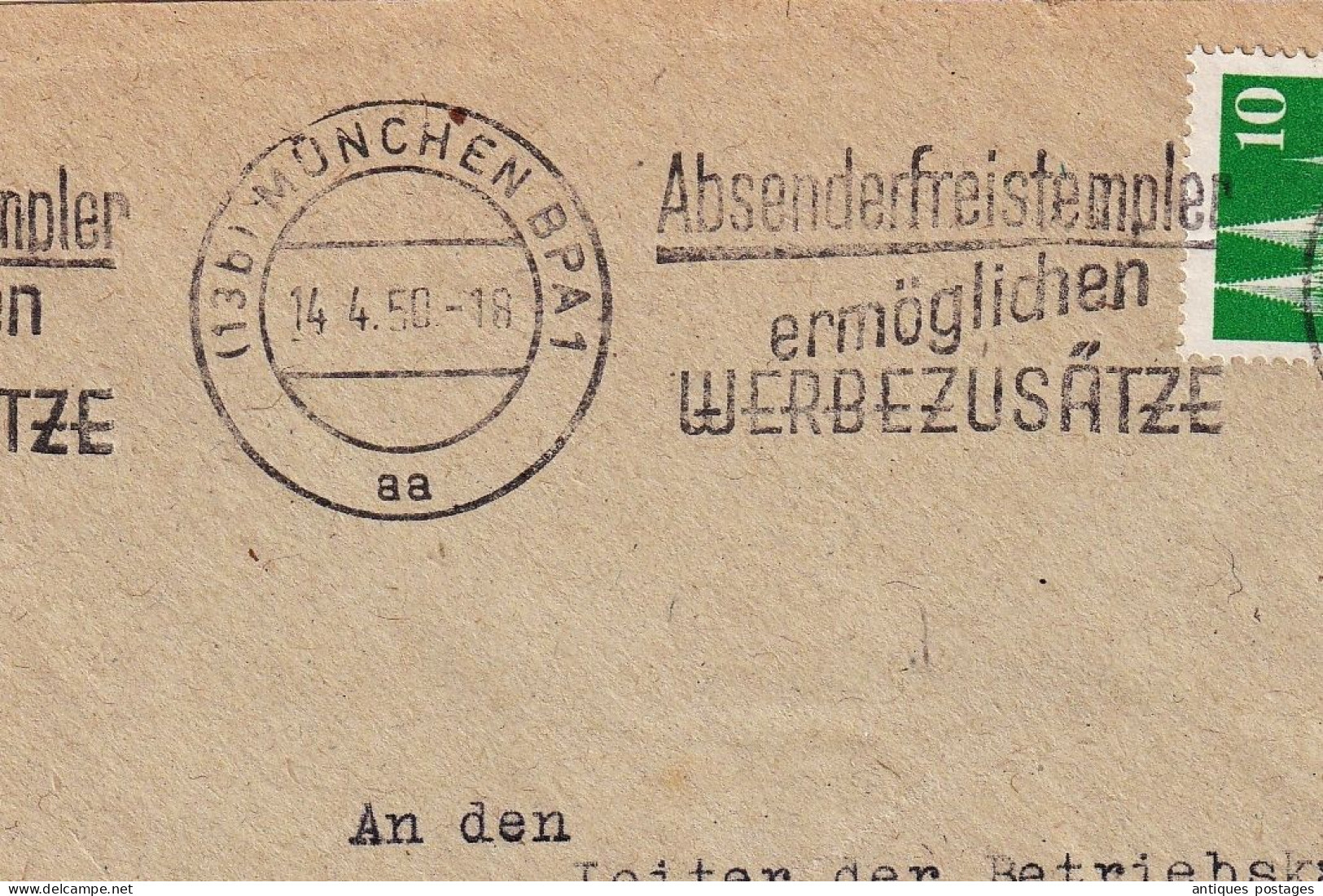 Lettre 1950 München Bayern Ursula Even Deutschland Itzehoe Absenderfreistempel Ermöglichen Werbezusätze - Brieven En Documenten