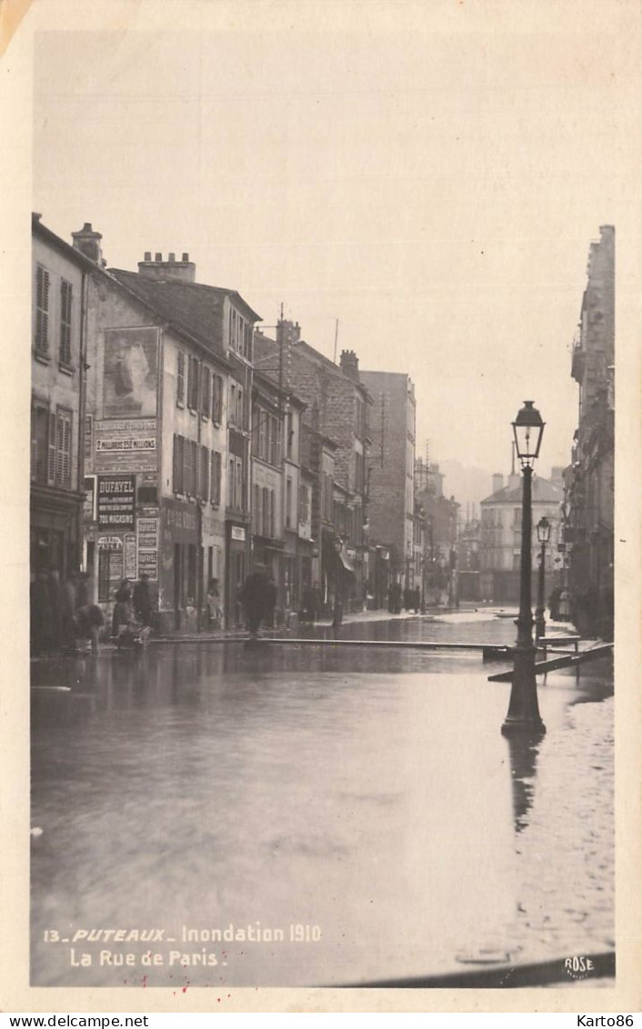 Puteaux * Carte Photo * Inondations 1910 * La Rue De Paris * Crue Catastrophe - Puteaux