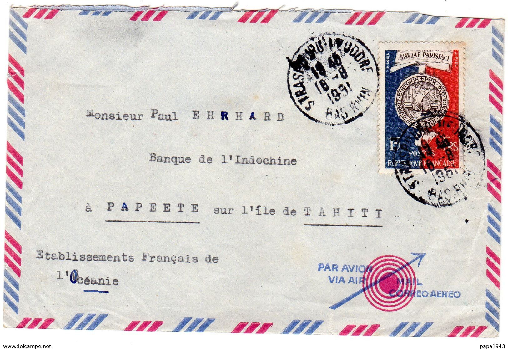 1991  CAD STRASBOURG - NEUDORF Envoyée à PAPEETE TAHITI - Covers & Documents