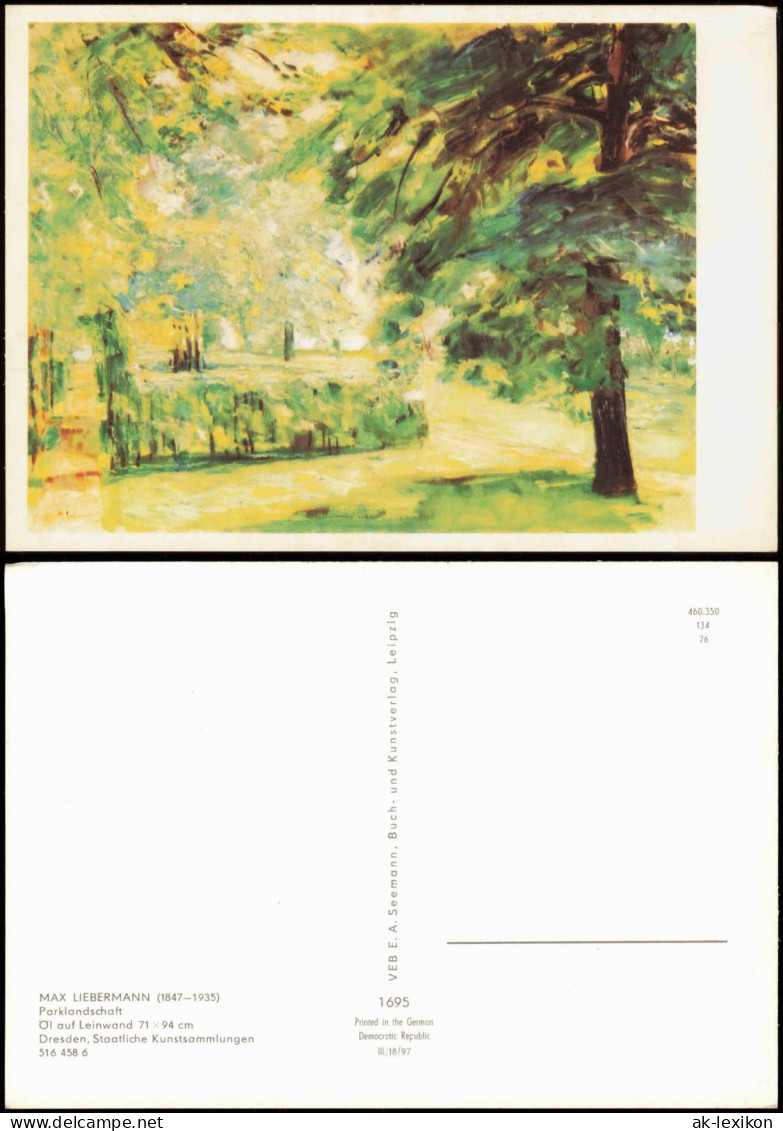 Künstlerkarte DDR: MAX LIEBERMANN (1847-1935) Parklandschaft 1970 - Malerei & Gemälde