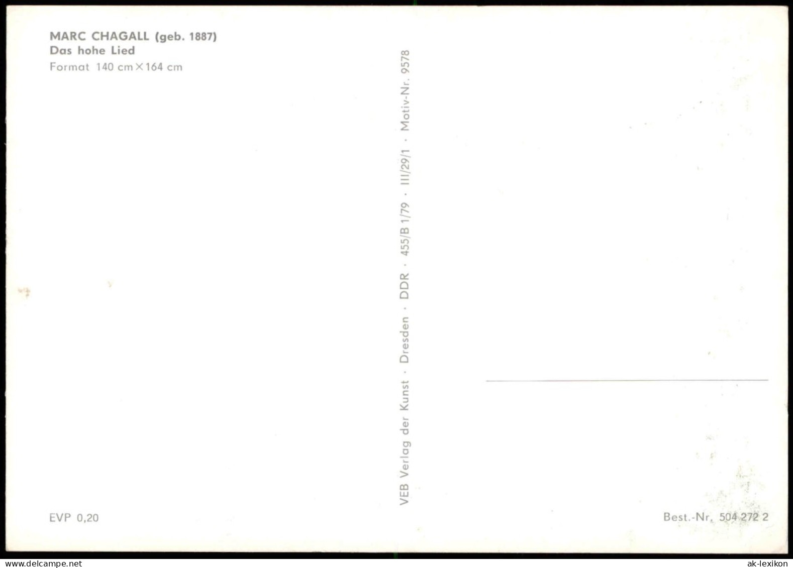 Künstlerkarte Gemälde MARC CHAGALL (geb. 1887) Das Hohe Lied 1975 - Malerei & Gemälde