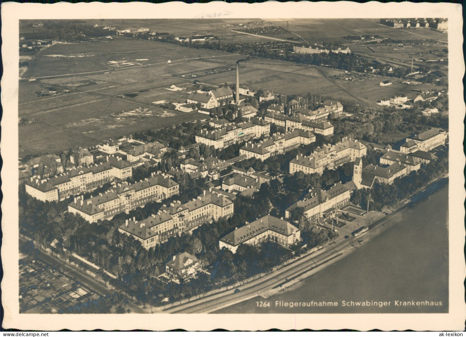 Ansichtskarte Schwabing-München Fliegeraufnahme Schwabinger Krankenhaus 1937 - München