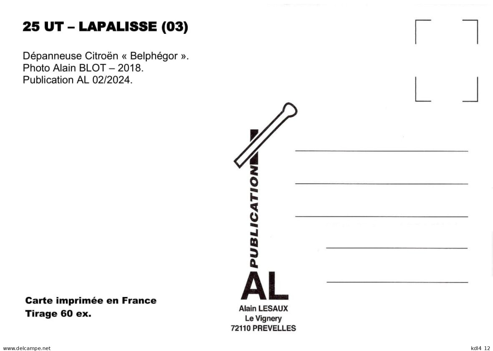 AL UT 25 - Dépanneuse Citroën "Belphégor" - LAPALISSE - Allier - Lapalisse