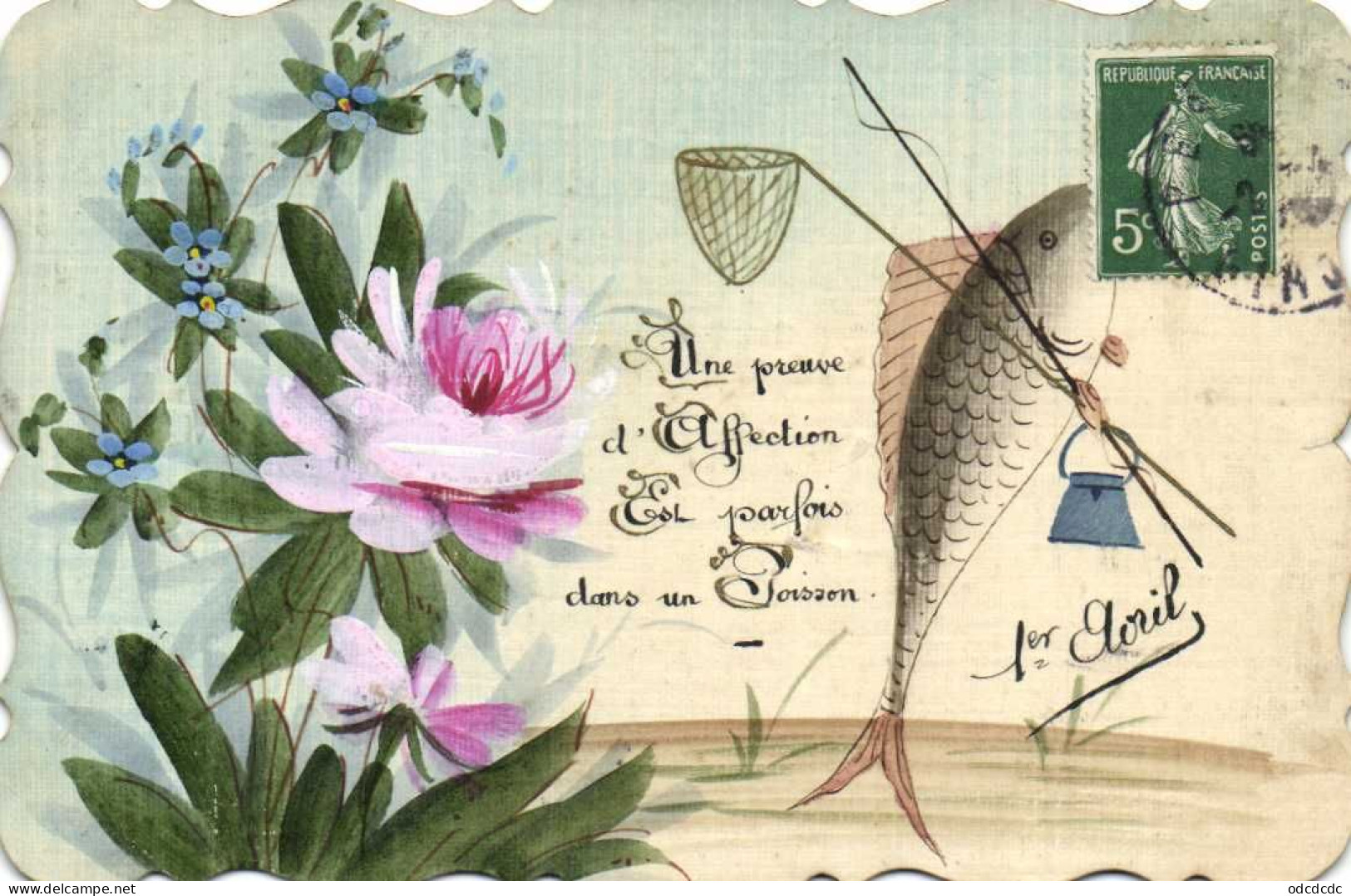 1er Avril Illustrateur Poisson épuisette Fleurs Une Preuve D' Affection Est Parfois Dans Un Poisson RV - 1° Aprile (pesce Di Aprile)